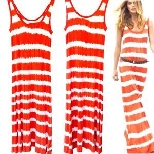 Calvin Klein Striped Maxi Dress Sleeveless Scoop
Neck Size 6 Casual Orange White